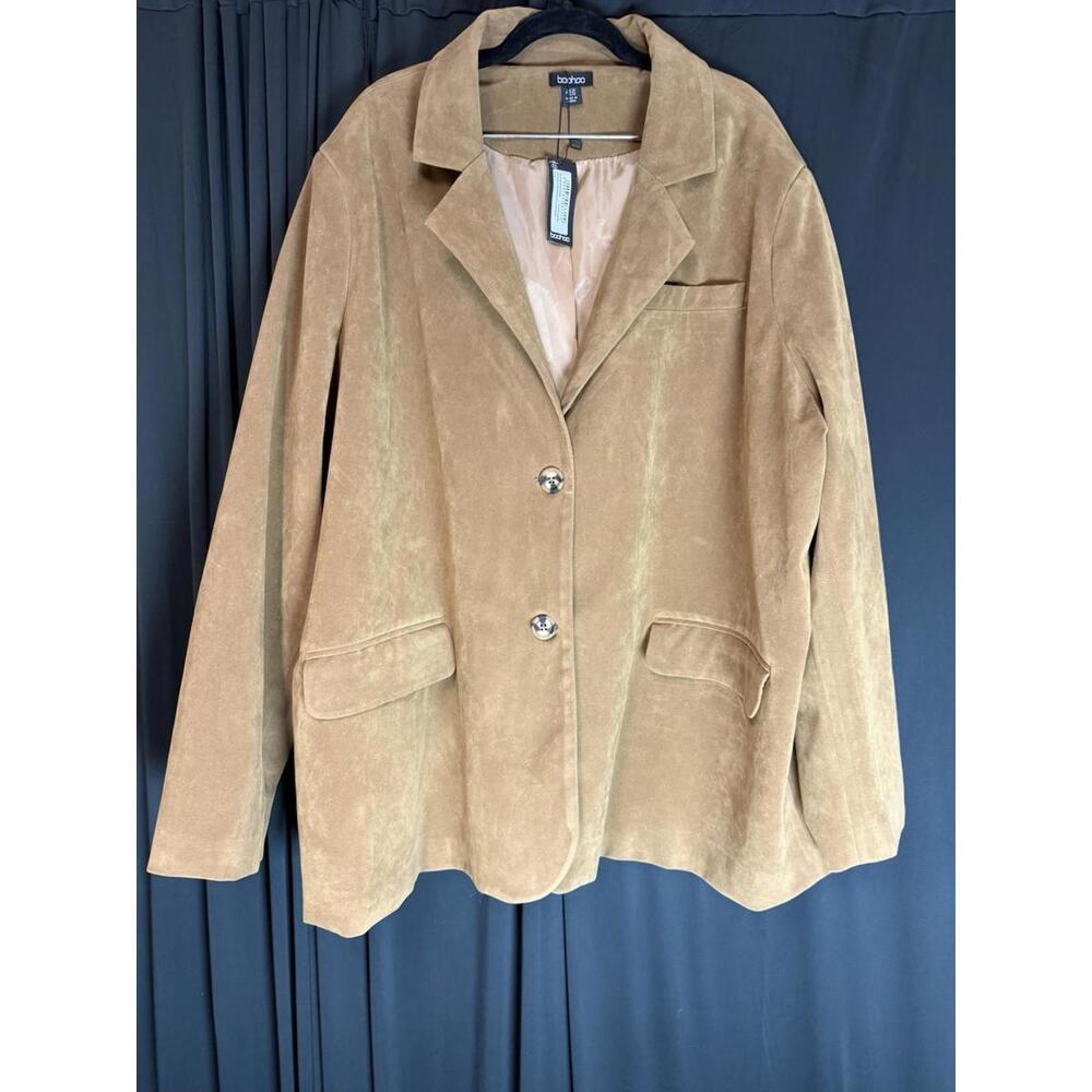 Boohoo Single Breasted Faux Suede Tan oversized Blazer Size 20